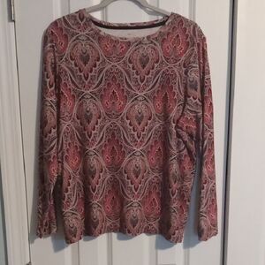 Talbots Red and Cream Paisley Long Sleeve Top